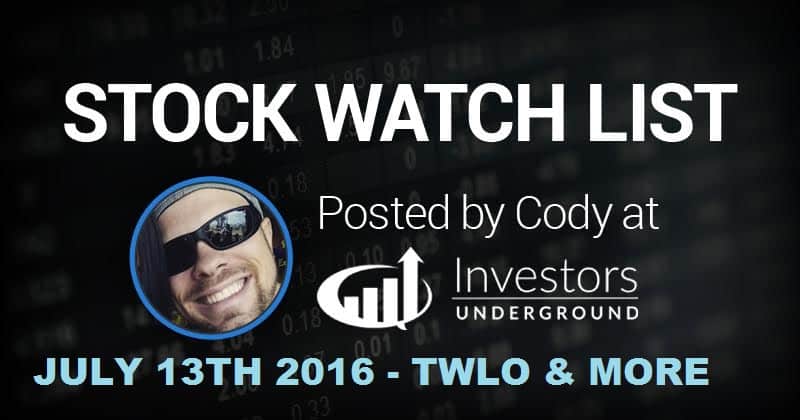 Odd Stock Watchlist For July 13Th 2016