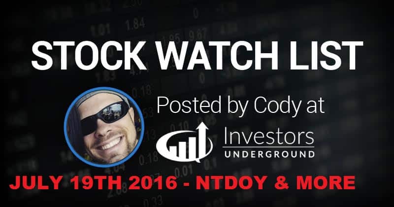 Odd Stock Video Watch List July 19Th 2016